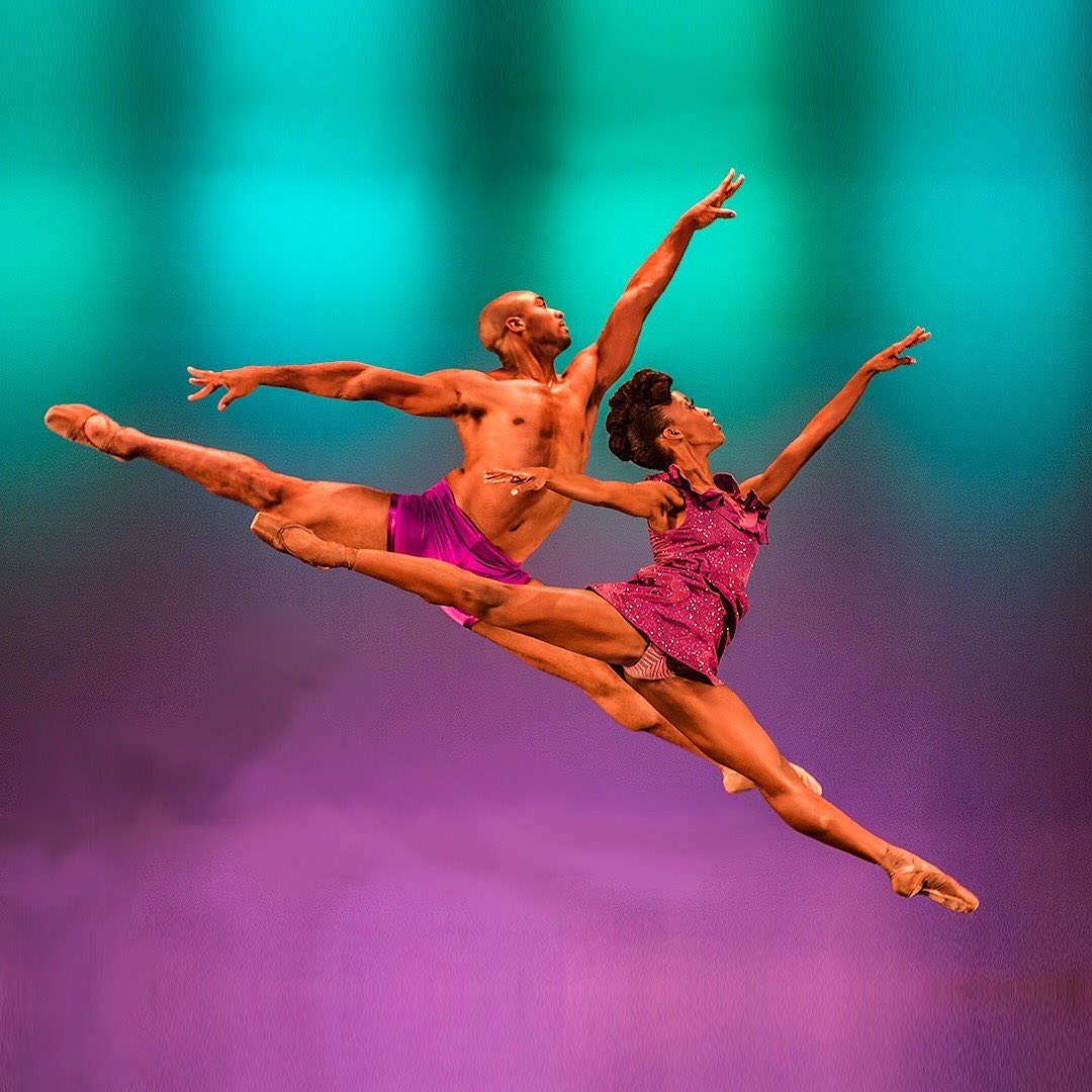 A pair of Collage Dance Collective dancers performing.