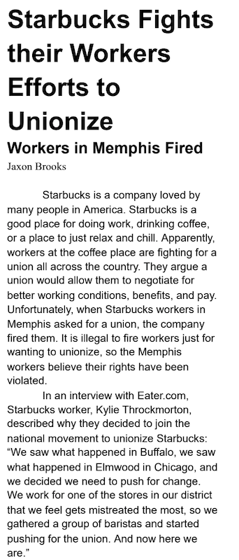 Starbucks workers in Memphis fired after fighting to unionize.