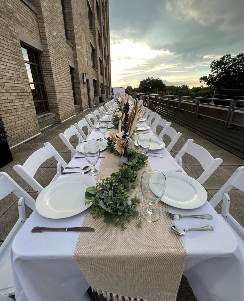 A rooftop dinner party set up for Choose901 alumni.