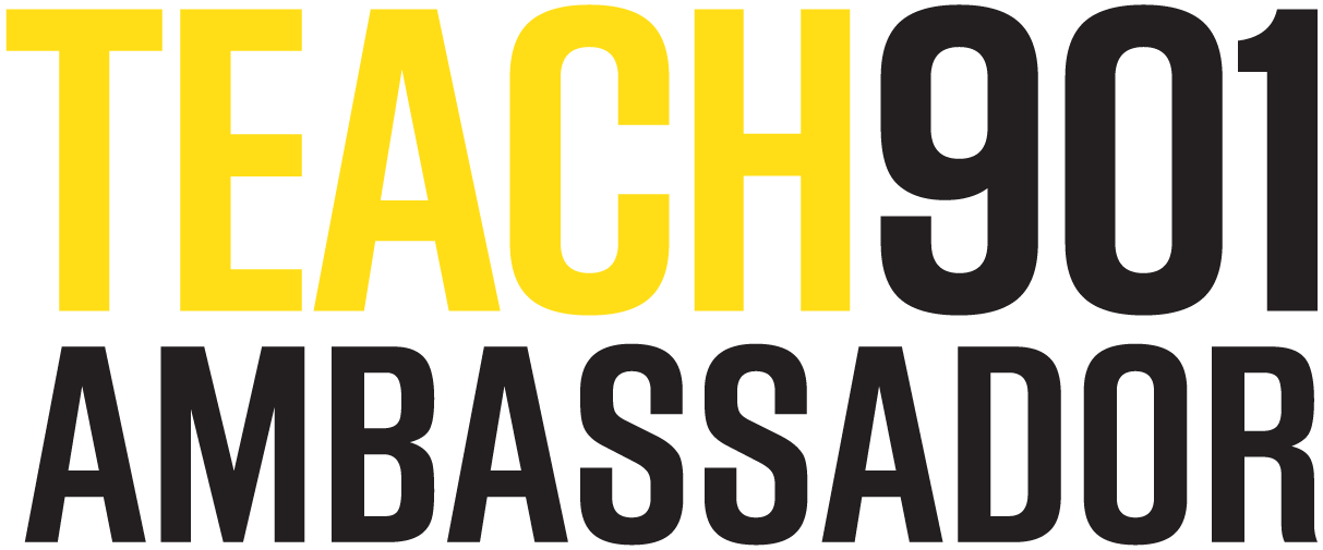 A black and yellow logo with the words Teach901 ambassador.