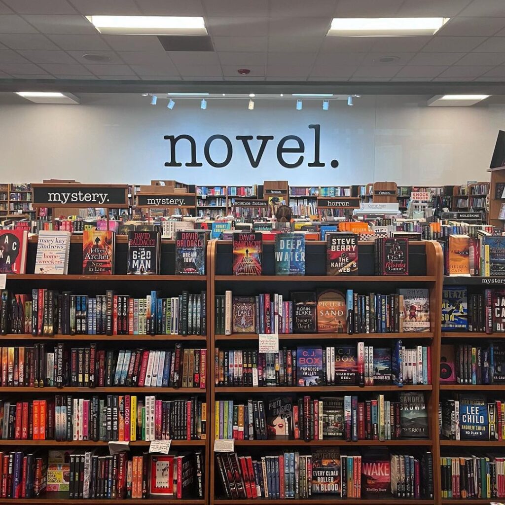 Stocked bookshelves at Novel. Memphis