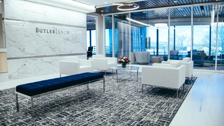 The lobby of an office building designed to attract potential investors.