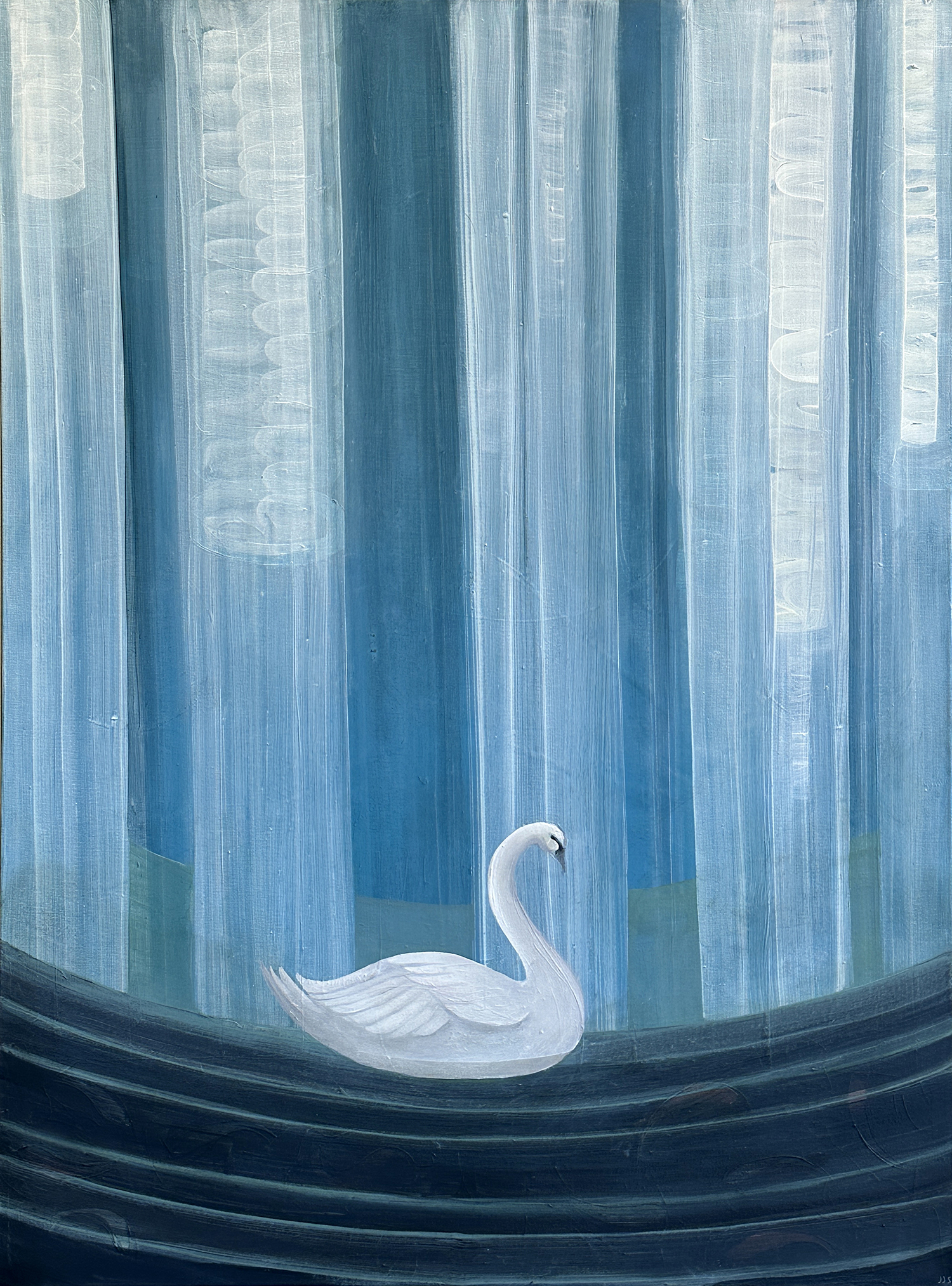 A white swan painting in the water, capturing a serene moment.