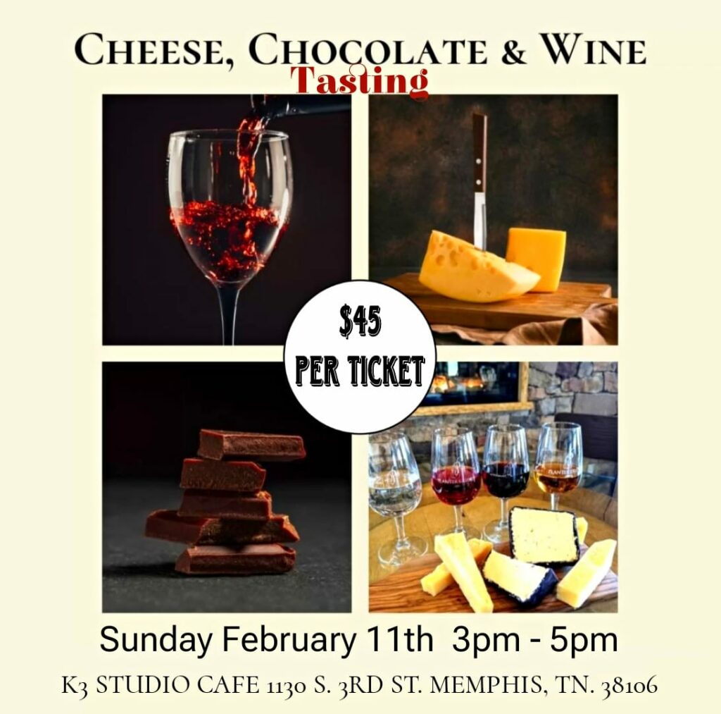 A flyer for a delectable cheese, chocolate, and wine tasting.