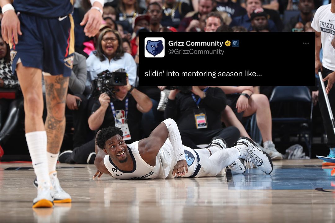 Mentor in Memphis Grizzlies player lays on the ground during a game.