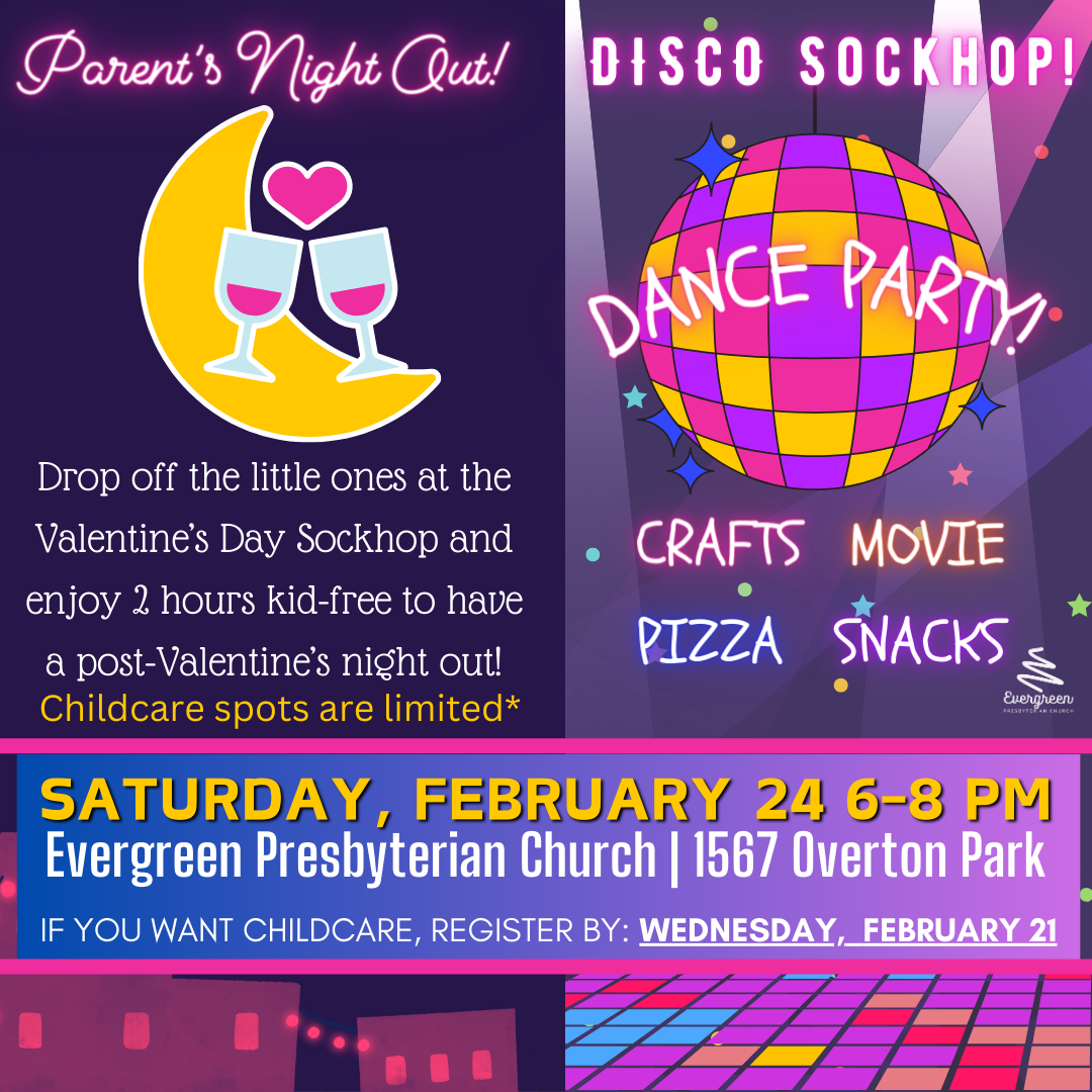 Valentine's Disco Sockhop: Parents Night Out! Join us for an electrifying dance party featuring a groovy mix of music and love. Ignite your passion on the dance floor and unleash