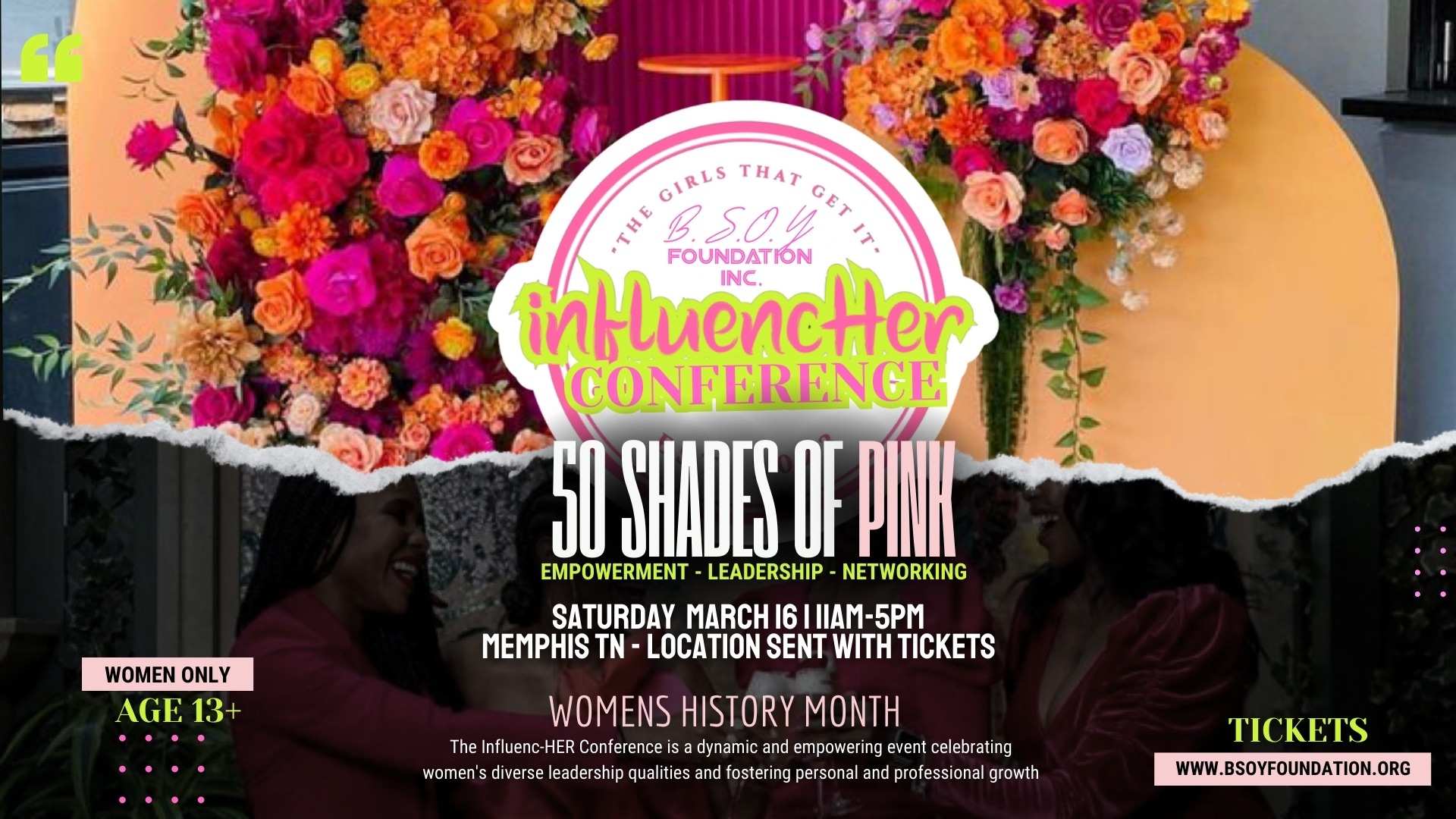A flyer for the Influence-HER Conference 2024 pink event.