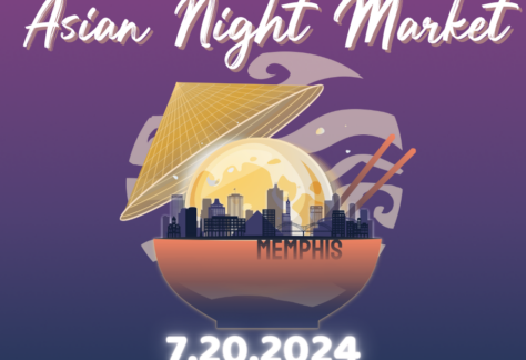 Promotional poster for the Asian Night Market event on July 20, 2024, at Tiger Lane, Memphis TN.