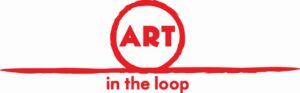 Red and black artistic logo for "Art in the Loop.