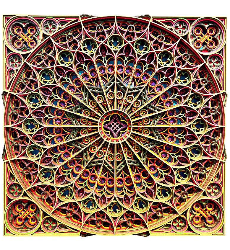 Intricately patterned mandala art with vibrant colors and symmetrical designs.